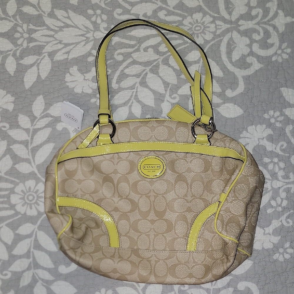 Coach Tan and Yellow Shoulder Bag